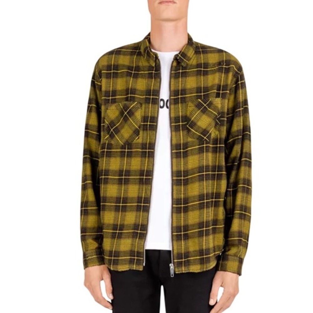 The Kooples‎ checked distressed zip front shirt